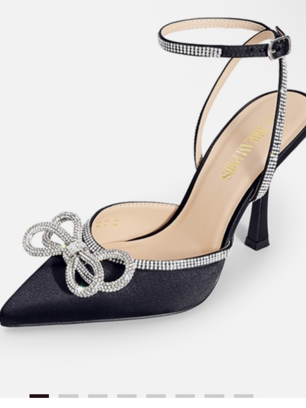 Dream Pairs Black Rhinestone Bow Ankle-Strap Stilettos